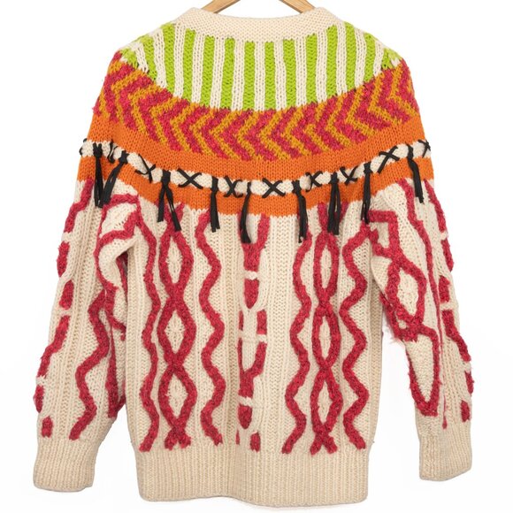 NOVO Vintage 1980s Hand Knit Wool Sweater Med Bold Neon Geometric Pattern - Picture 9 of 9